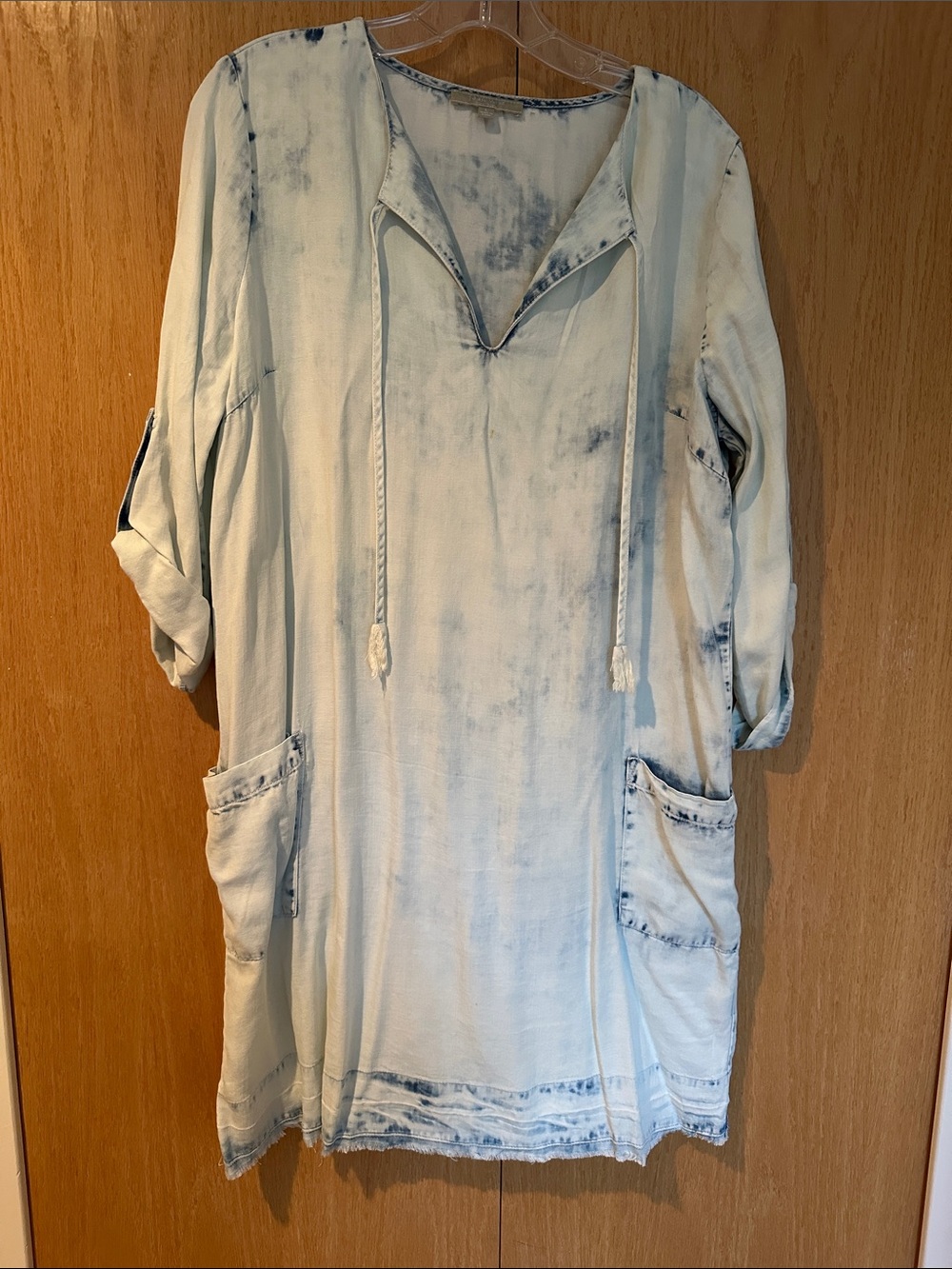 Joan Vass Light Wash Tie-Neck Dress
